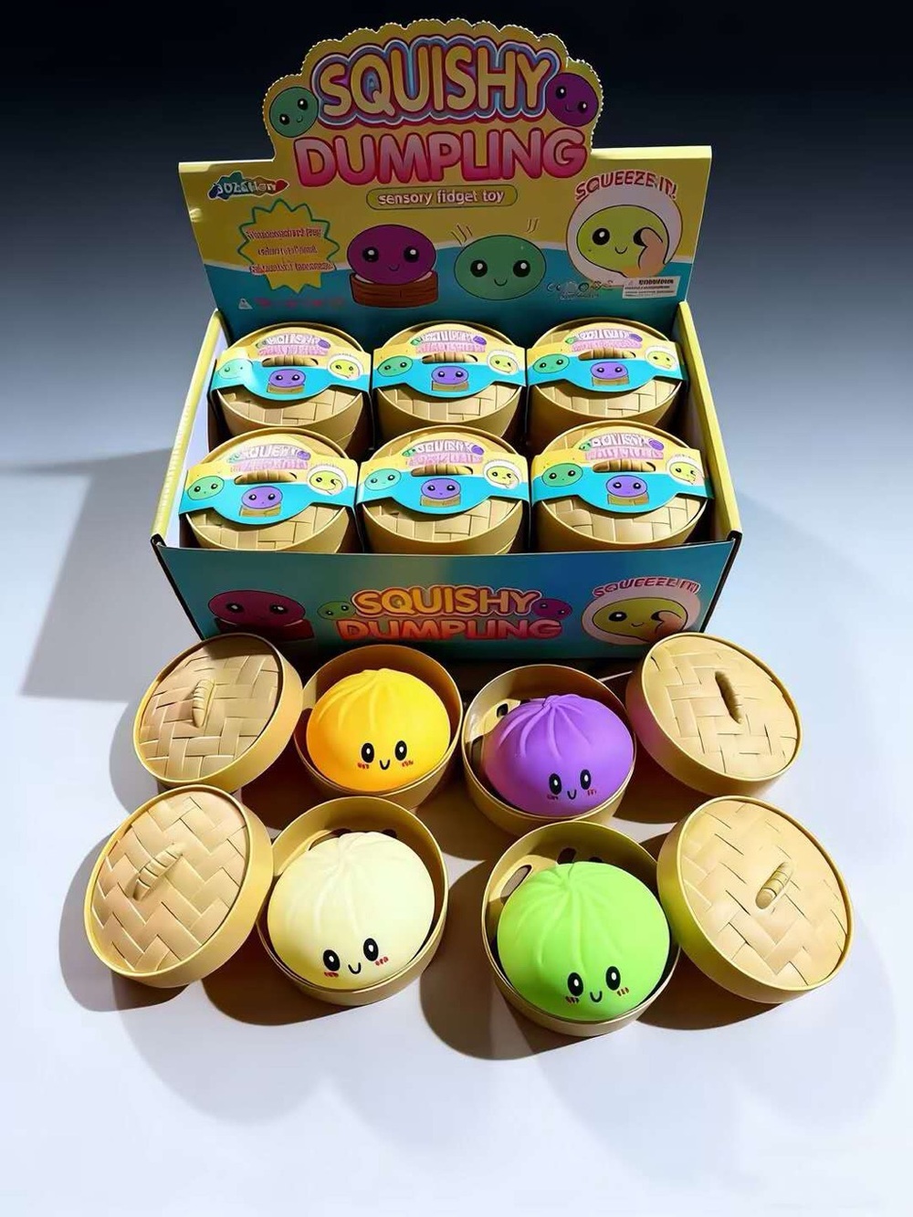 Squishy Dumpling Sensory Toy - Assorted Colors (Yellow, Purple, Cream, Green)